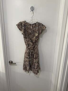 Free People French Quarter Wrap Mini Dress in Leopard Print
